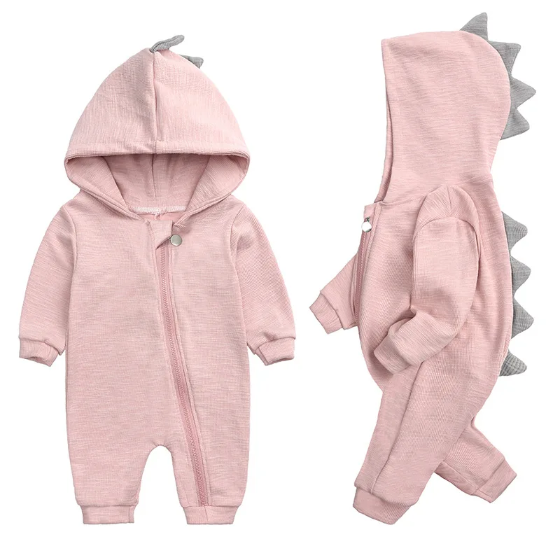 Newborn Baby Boys dinosaur Cartoon Hooded Rompers Spring Autumn Infant Jumpsuits Dinosaur Baby girl Romper Zipper Newborn Clothe