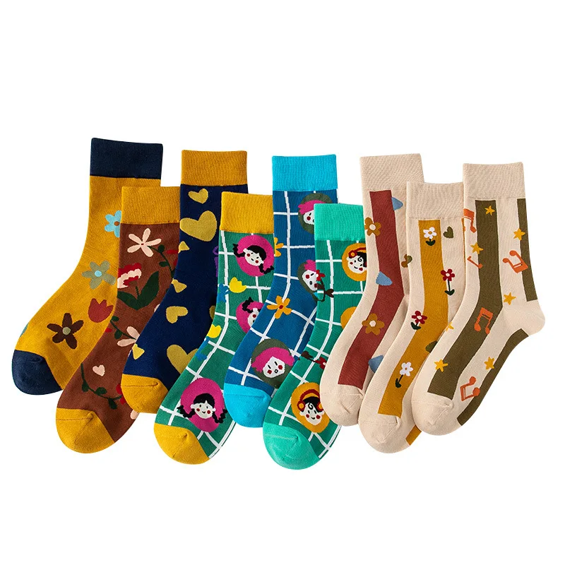 Autumn Ladies Stockings 10 Pairs Cartoon Funny Socks Ladies Women Socks Fall Socks Woman Cute Kawaii Painting