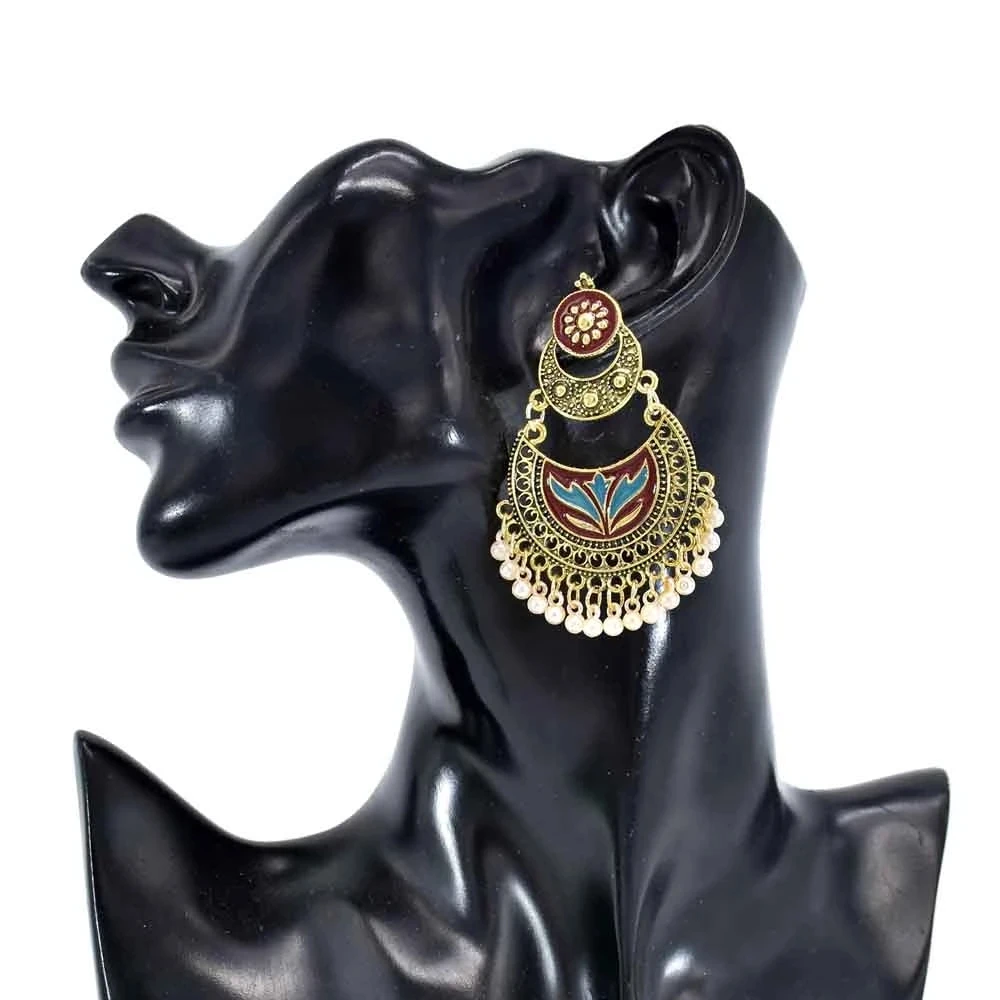 

2022 Boho Long Fringe Flower Drop Earrings Vintage Multicolor Pearl Earrings Women's Personality Metal Geometric Stud Earrings
