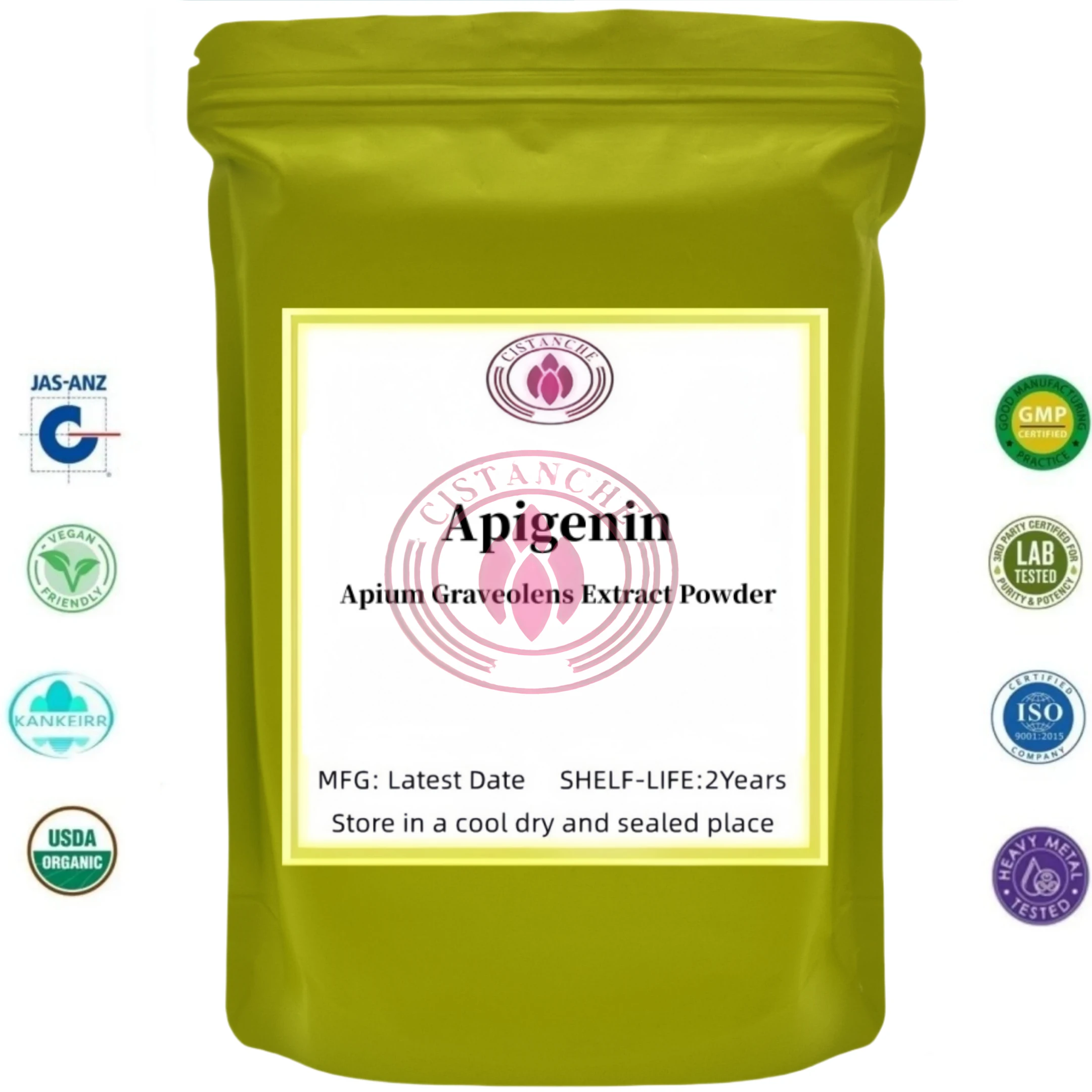 Фото Глобальная быстрая доставка Индивидуальная упаковка Apigenin 100% порошок экстракта селери в 4-слойных внутренних пластиковых пакетах из алюминиевой фольги №1