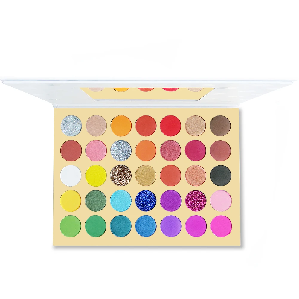 

35-colors White-yellow Paper-tray Palette Shimmering Matte Pigment Waterproof Private Label Eyeshadow Custom Bulk Makeup