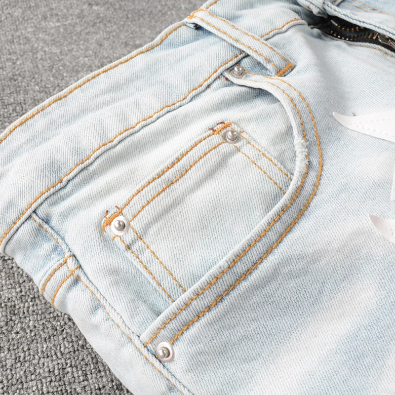 Street Fashion Men Jeans Retro Light Blue Stretch Slim Ripped Jeans Men Hole Trousers Patch Designer Hip Hop Brand Pants Hombre