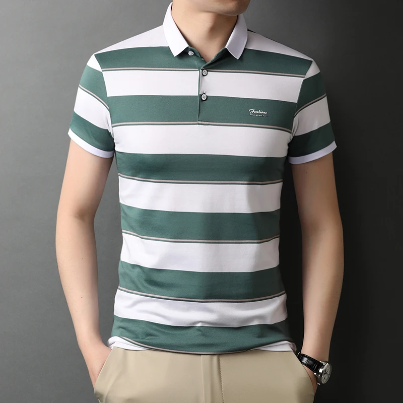 

2021 Mens Summer Striped Polo Shirt Short Sleeve Male Casual Polos Clothes