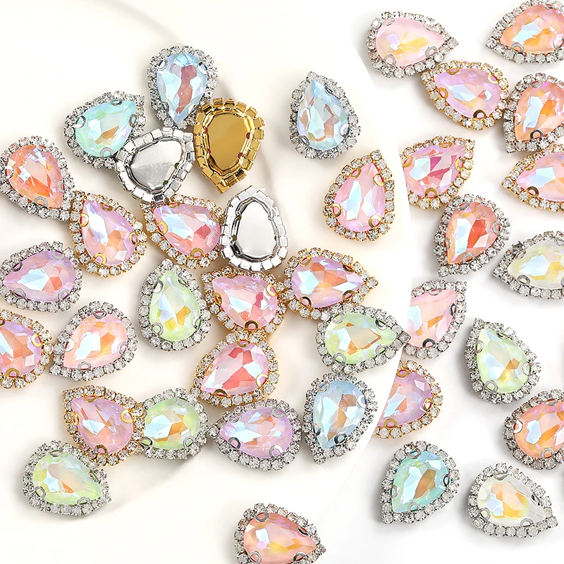 Мокко-каплевидное стекло 10x14 13x18 мм, пришивные стразы с Золотым дном, камни с плоской задней стороной для рукоделия, аксессуары для одежды