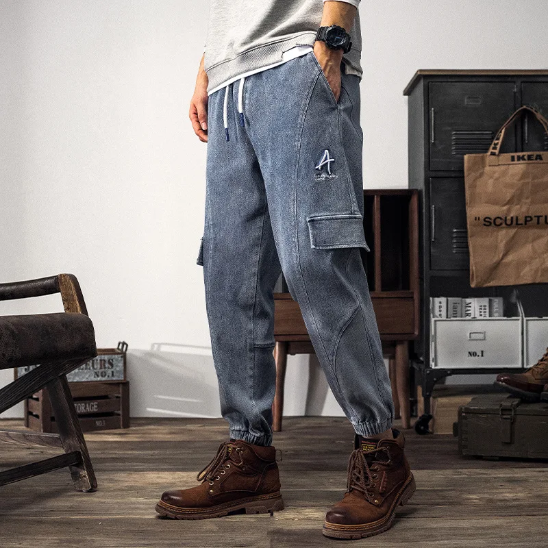 Patchwork Jeans Mens Loose Harem Pants Patch Denim Cargo Pants Loose Retro Trousers Men Plus Size Baggy Jeans Vintage Streetwear