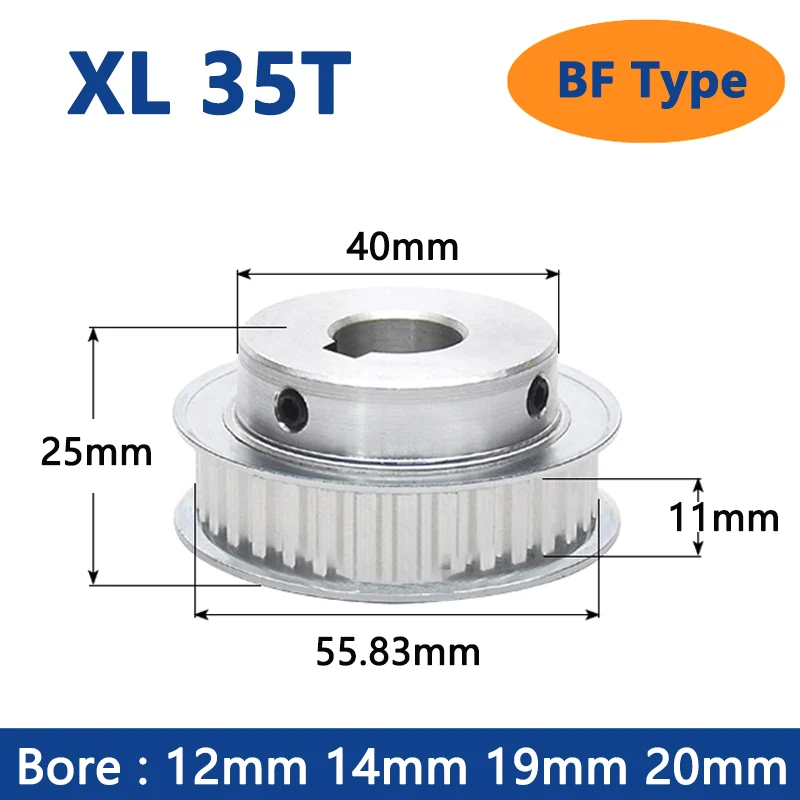 Купи 1pc 35T XL Timing Pulley Keyway Bore 12mm 14mm 19mm 20mm Aluminum Alloy 35 Teeth Synchronous Wheels for Belt Width 10mm за 418 рублей в магазине AliExpress