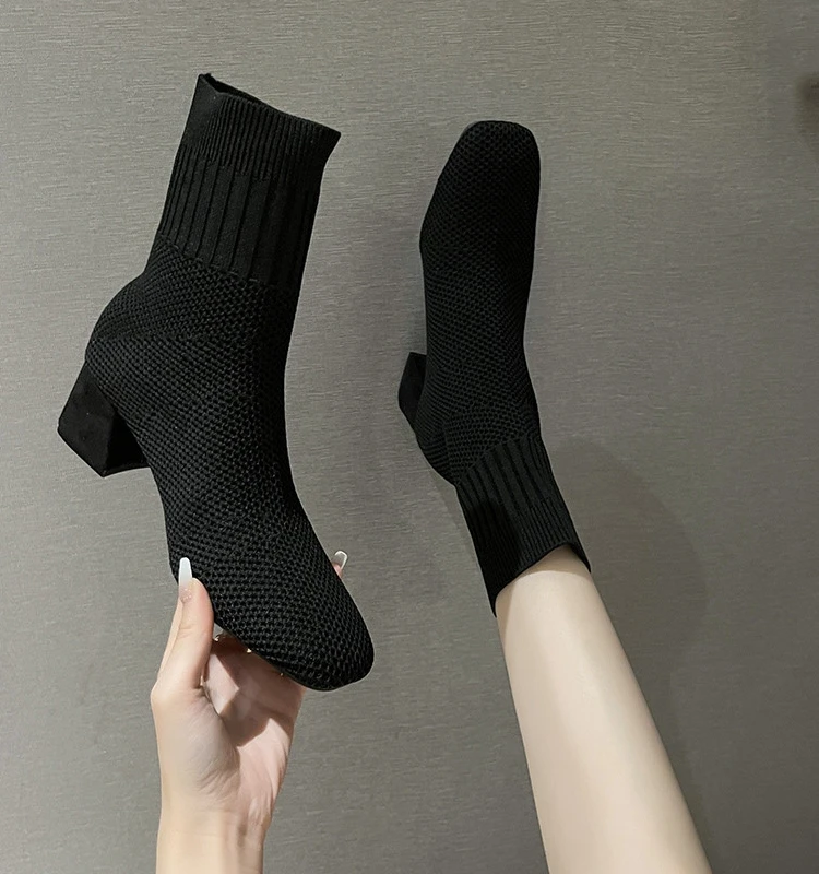 

Женские кожаные ботинки-Женские Роскошные Дизайнерские ботильоны Rock 2023 на среднем каблуке, Модные Резиновые Нескользящие тканевые ботинки с расширяющимся книзу каблуком для осени