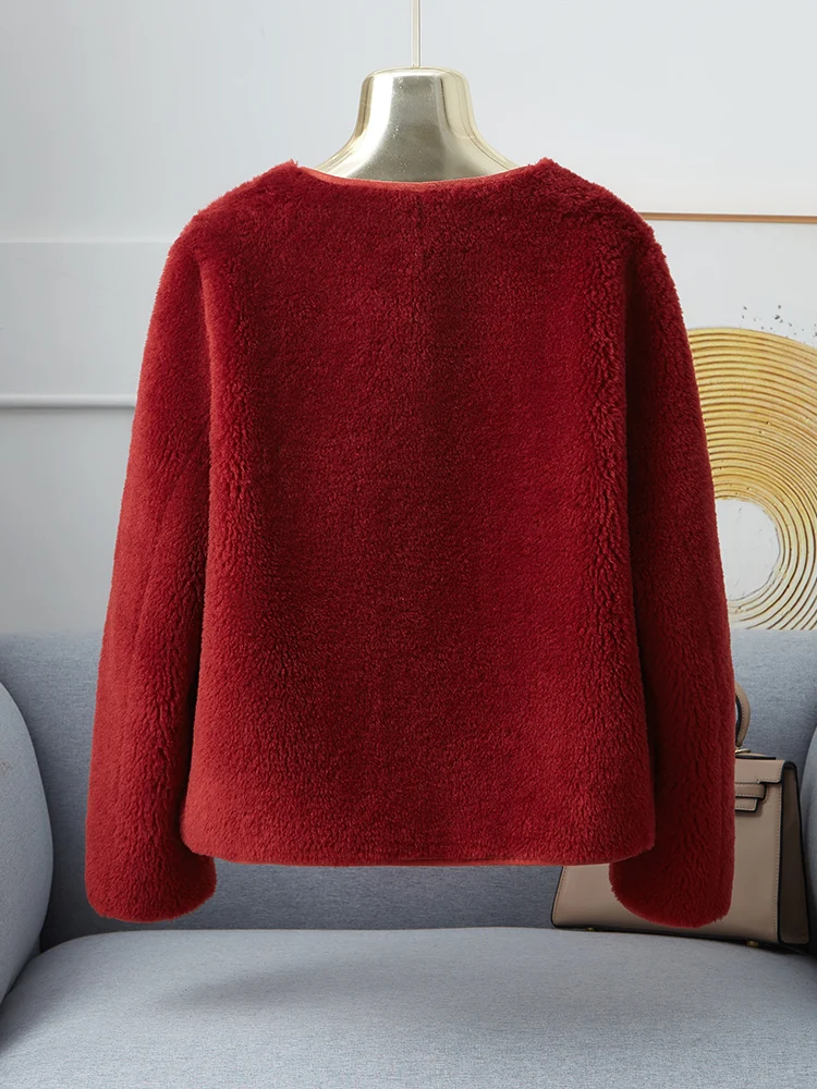 High Sense 00% шерсть ягненка мех интегрированное короткое пальто женское маленькое 2024