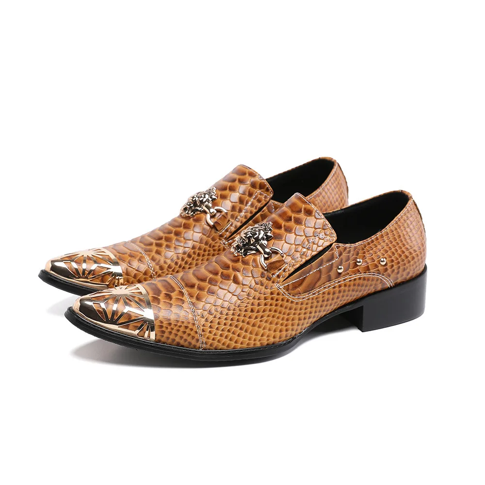 

New Summer Casual Men's Classic Fashion Shoes Personality Crocodile Pattern Pointed Toe Cowhide Leather Lazy Low-top Men's Shoes