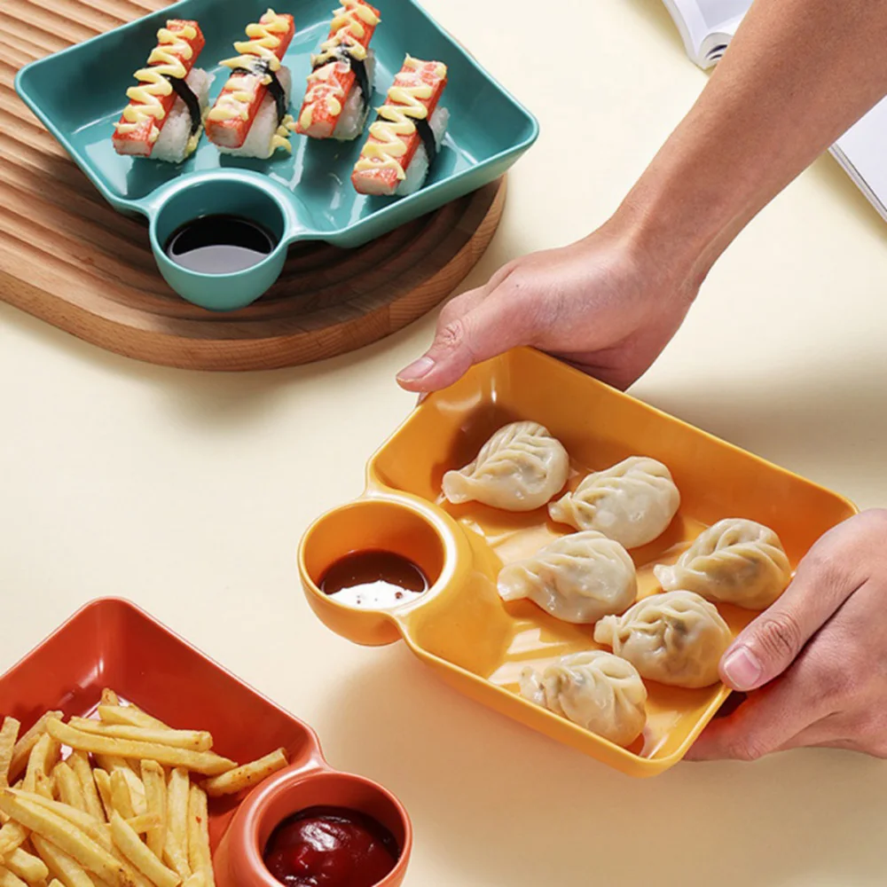 

Dumpling Bowl Sushi Plate with Sauce Dish Dessert Fruit Plate Tray Sauce Separation Dinner Tools Creative Separated Divided Tray