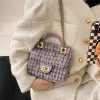 woolen plaid mini handbag womens 2022 new mobile phone bag small fragrance style shoulder messenger bag crossbody chain bags