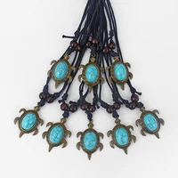 12pcslot vintage turquoise sea turtle pendant necklace alloy stone charms necklaces fashion trend jewelry choker wholesale