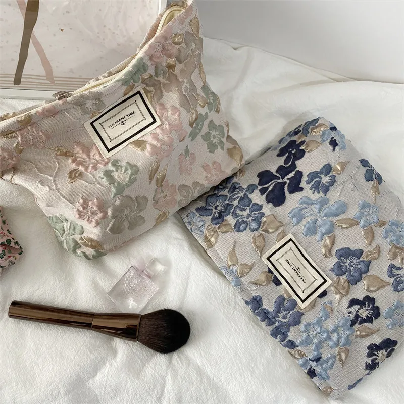 

Retro Flower Print Cosmetic Bag Large Women Travel Storage Bag Beauty Wash Toiletry Bag Corduroy Makeup Bag Cosmetic Organizer