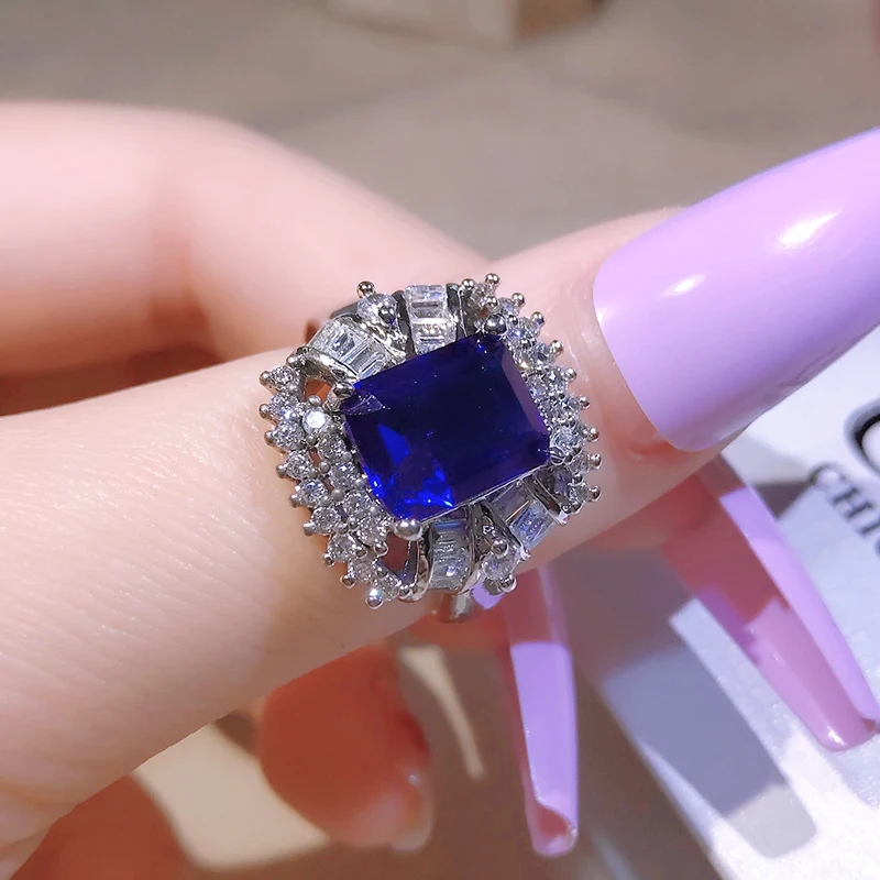 UILZ Luxury Inlaid Pave Rings Engagement Green Blue Zircon Women Ring Large Square Stone Crystal Valentine's Day Gift Jewelry |