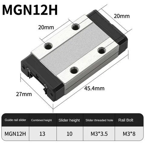 Линейные направляющие MGN12, MGN15, MGN7, MGN9 300-1000 мм с черной кареткой из нержавеющей стали