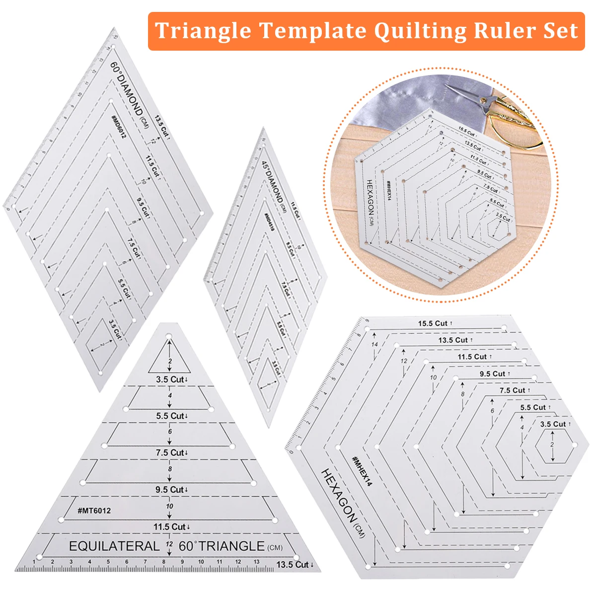 

4 шт. треугольный шаблон набор линейки для квилтинга Лоскутная линейка Прозрачный шаблон для рисования режущая пластина дизайн ручной рабо...