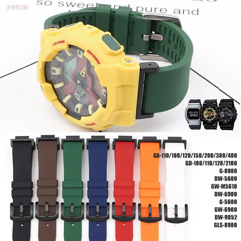 

16mm Adapter Silicone Strap for Casio G-SHOCK GA-100/110/120/400/700 GD-100 DW-5600 6900 GW-M5610 Sport Rubber Watch Band+Tools