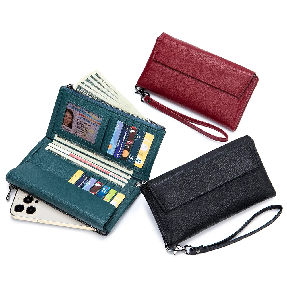 Women Soft Genuine Leather Long Wallet Coin Purse Clutch ID Credit Bank Business Card Holder Phone Pocket Clip For Female
