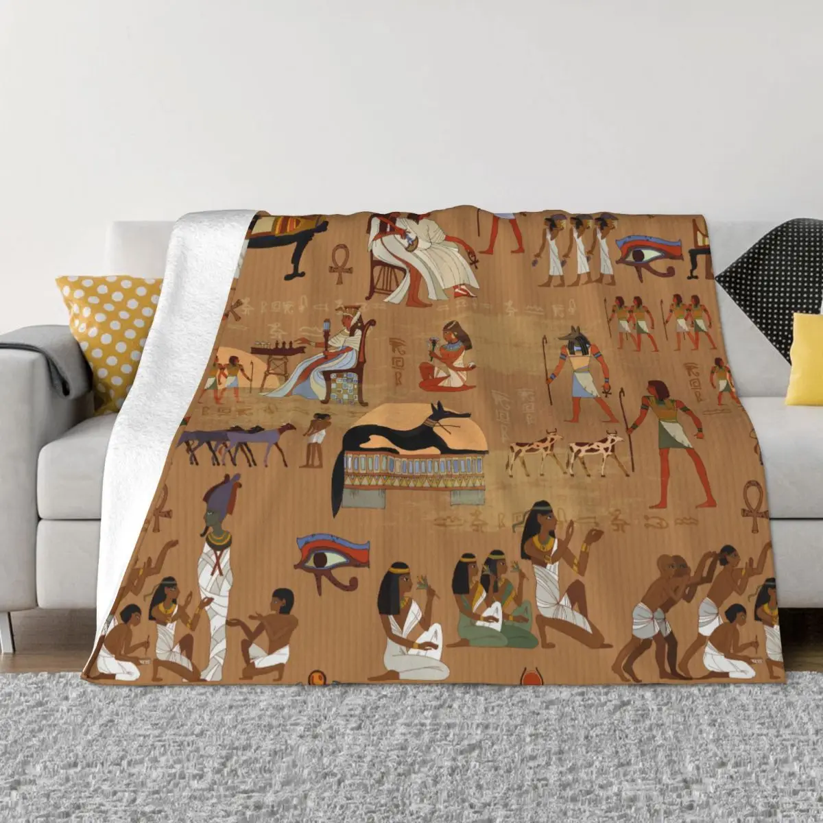 

Ancient Egypt Egyptian Hieroglyphs Blankets Flannel Autumn/Winter Multifunction Warm Throw Blanket for Bed Travel Bedspread