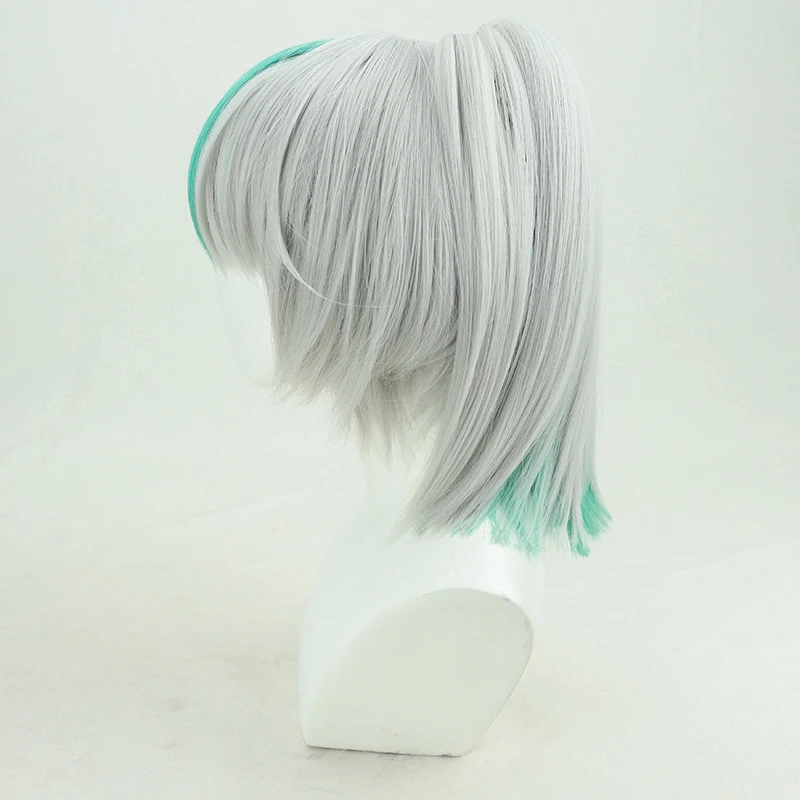 Парик для косплея YouTuber Bafuko серая Смешанная зеленая короткая шерстяная косичка