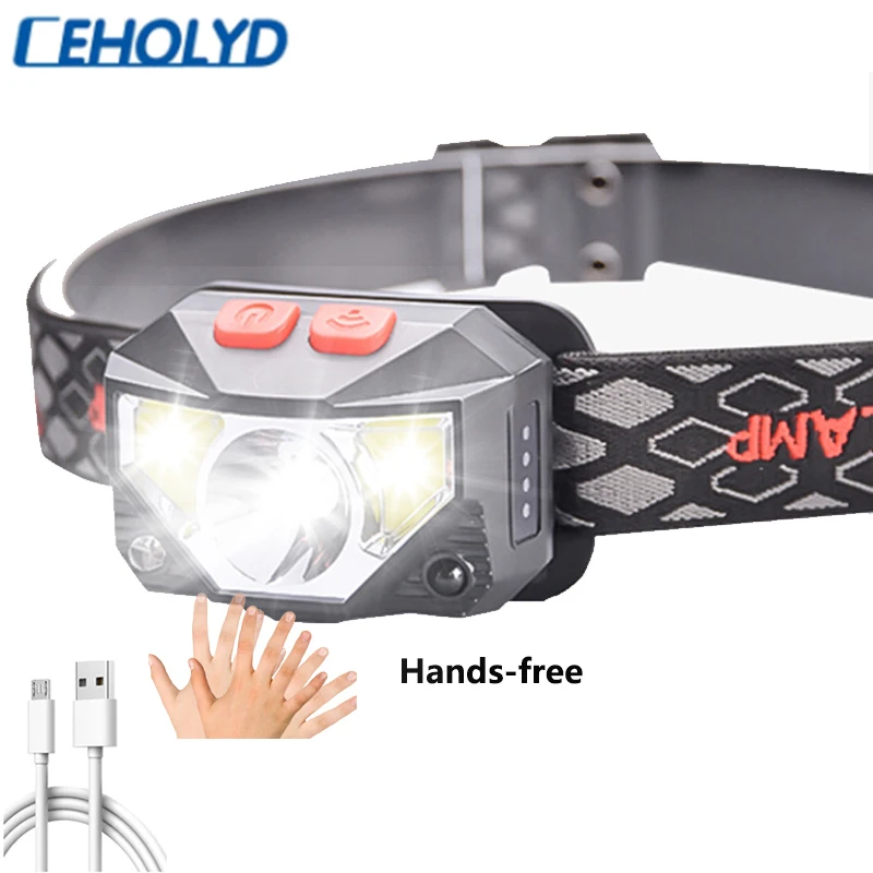 

20000lums Hands-free LED Headlamp Motion Sensor head lamp headlight Torch Lantern Built-in battery inductive with Portable box