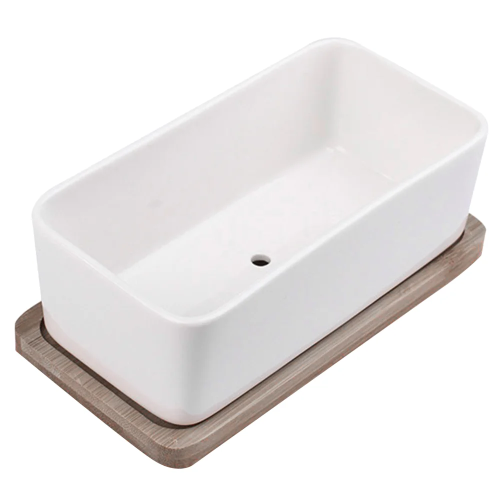 

Ceramic Bamboo Tray Succulent Planter Oblong Flower Pot Flowerpot Garden Bonsai