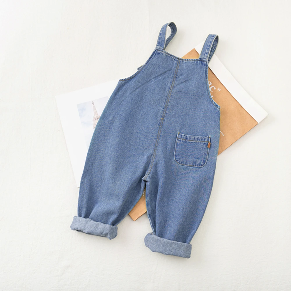 Джинсовый комбинезон для маленьких девочек и мальчиков однотонный Повседневный