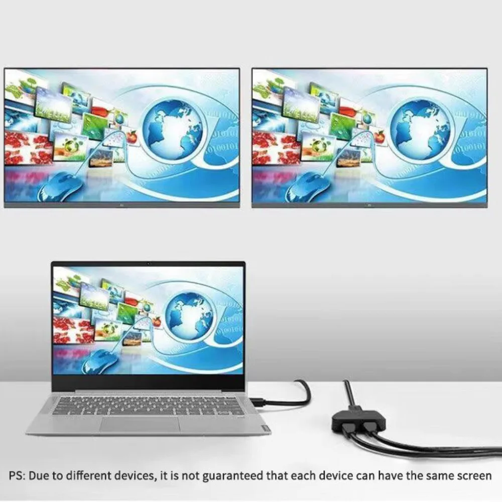 1 In 2 Out 3D 1080p HDMI Splitter Adapter Cable For Laptop/TV/Monitor Version 1.4 Compatible High Definition Screen Splitter