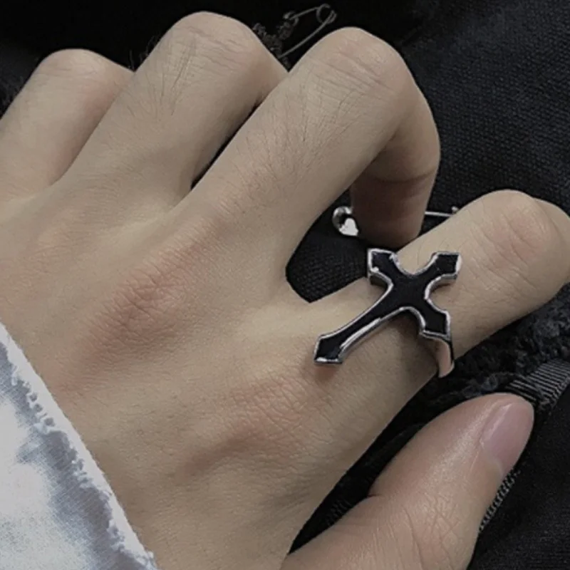 

Vintage Black Cross Rings for Women Men Trendy Gothic Adjustable Finger Ring Party Fashion Jewelry Party Gift 2022 New