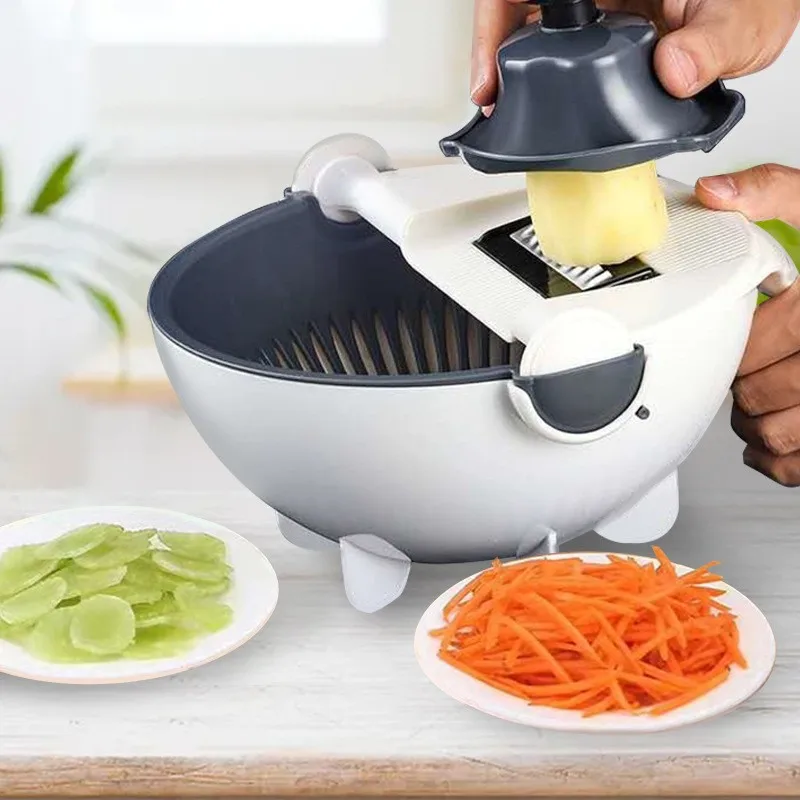 

9 In 1 Multifunction Vegetable Cutter with Drain Basket Magic Rotate Colander Vegetable Portable Slicer Chopper Vegetable Tools