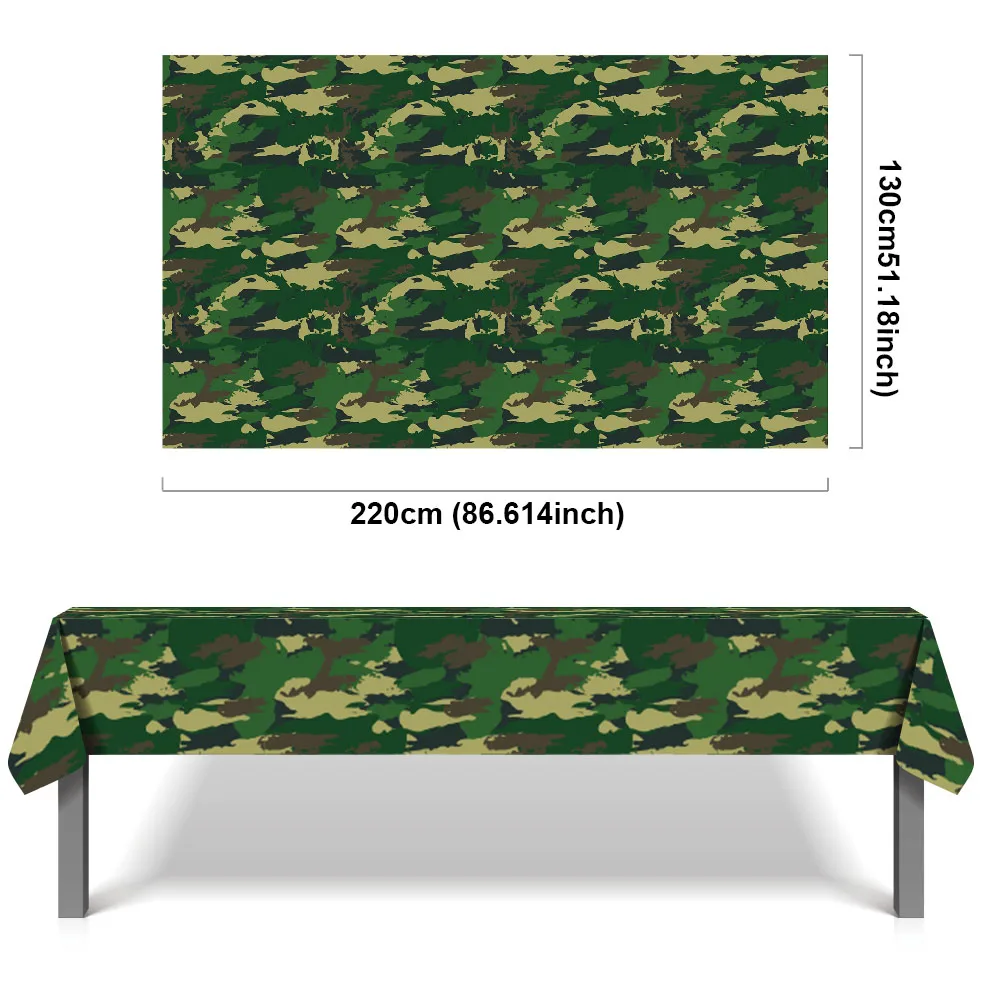 

Army Party Decor Camouflage Plastic Disposable Tablecloth Camo Green Rectangle Table Cover for Camo Themed Birthday Party Decor