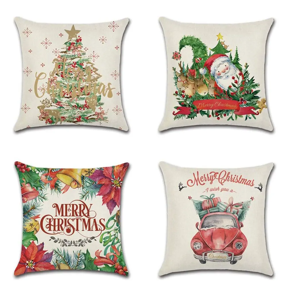 

Pillowcase Christmas Pillowcase Linen Sofa Pillow Waist Pillow Cushion Cover Pillow Set Home Decoration Set 4pcs