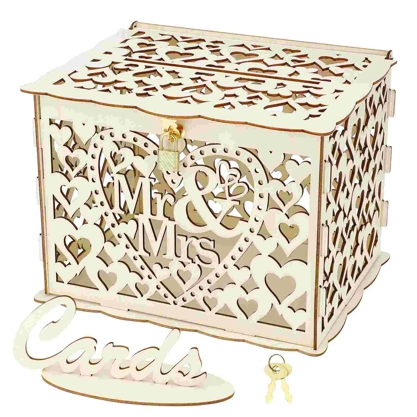 

Деревянный Свадебный ящик для хранения Mr & Mrs, Цветочный ящик для свадебной вечеринки (один ключ, 12 резиновых колец, маленький размер)