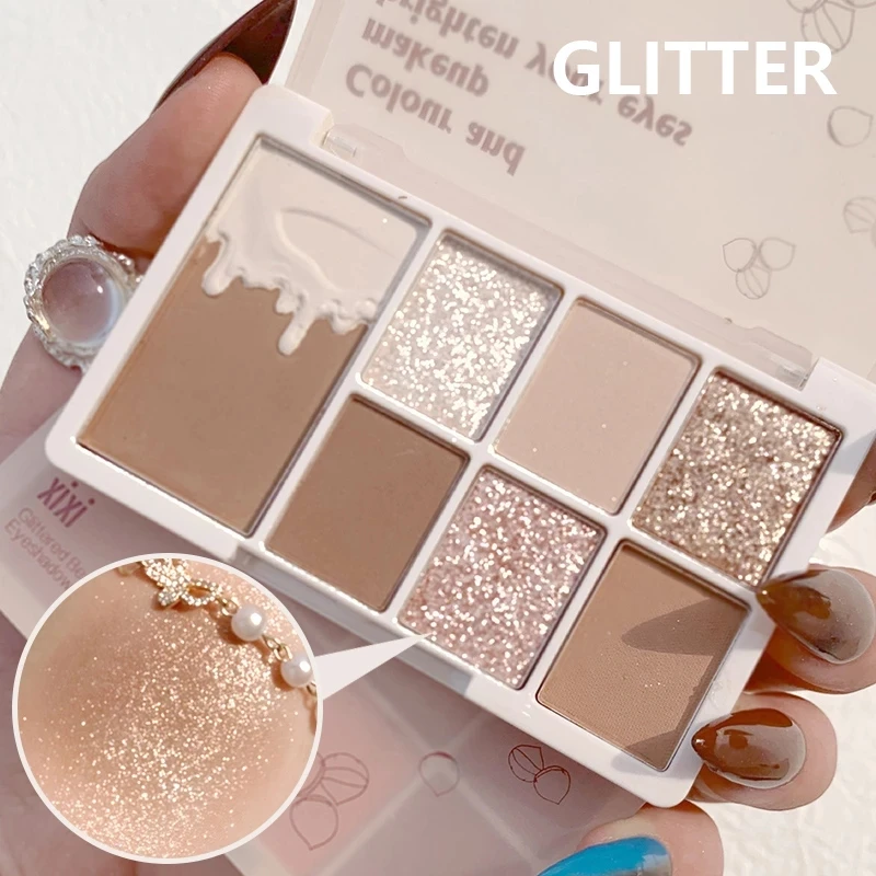

Glitter 7 Colors Eyeshadow Palette Matte Shimmer Soft Touch Long Lasting Waterproof Pigmented Brighten Eyes Makeup Cosmetics
