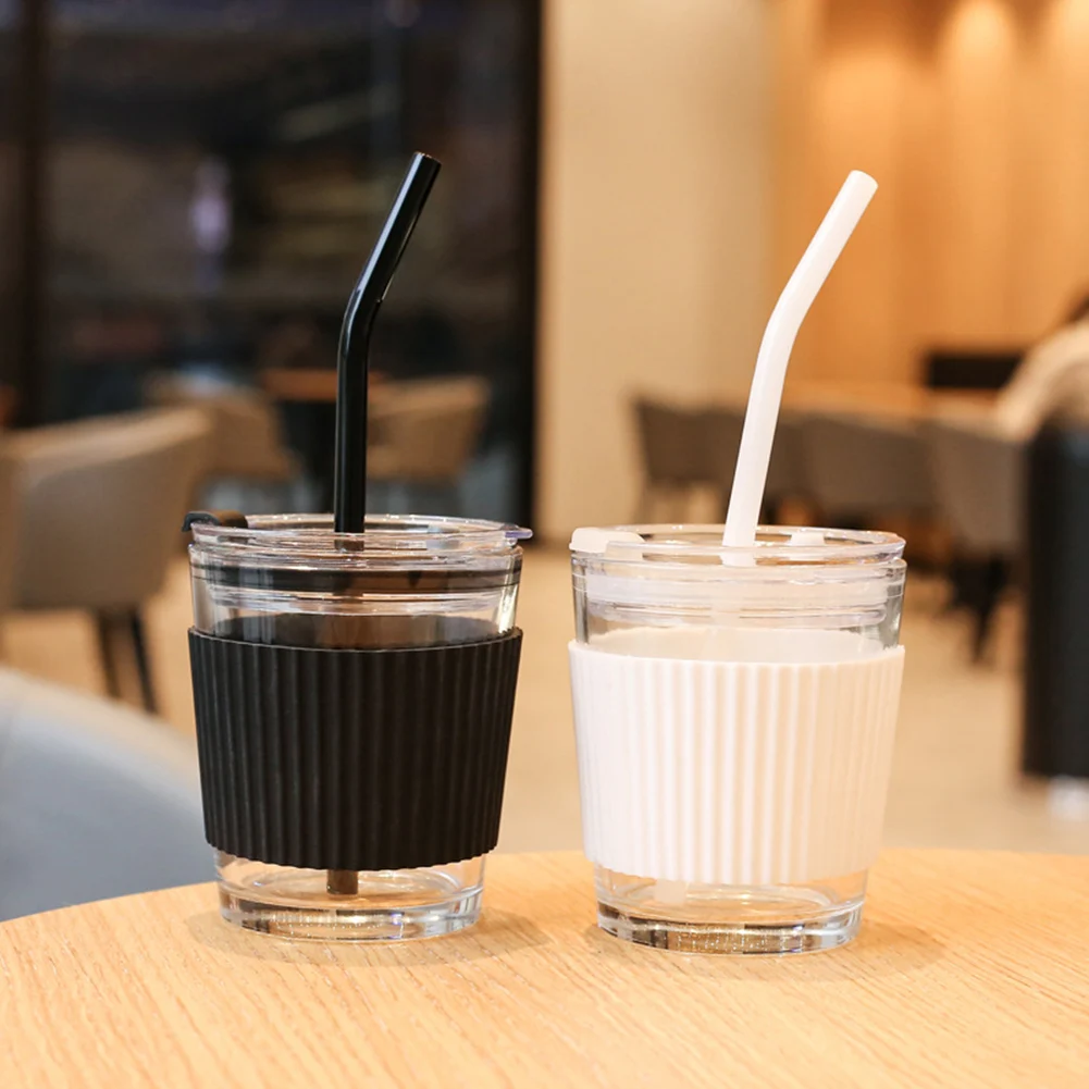 

350ml Creative Glass Coffee Straw Cup With Lid Heat-Resistant Water Bottle Beer Tea Drinkware Couple Coffee Mug With Straw