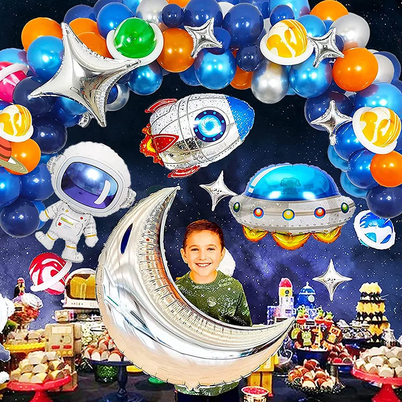 

Outer Space Astronaut Theme Party Balloons UFO Rocket Balloon Arch Garland 1st Happy Birthday Party Decor Kids Boy Baby Shower