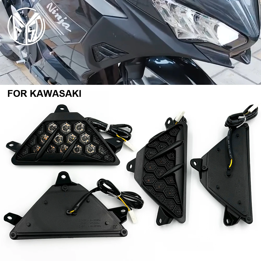 Фото Подходит для KAWASAKI NINJA250 NINJA300 NINJA400 ZX-25R ZX25R NINJA 400 300, передний светодиодный индикатор указателя поворота мотоцикла, мигалка №1