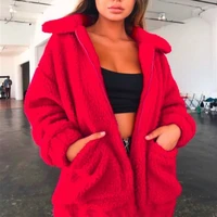 2021 spring 9 color thick jacket women autumn long sleeve solid zipper o neck streetwear with two big pocket plus size loose
