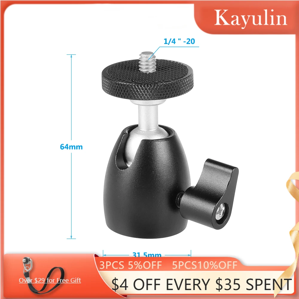 

Kayulin Tripod Heads Mini Ball Head 360 Degree Rotating with 1/4 inch Screw for Monopod Tripod Light Stand