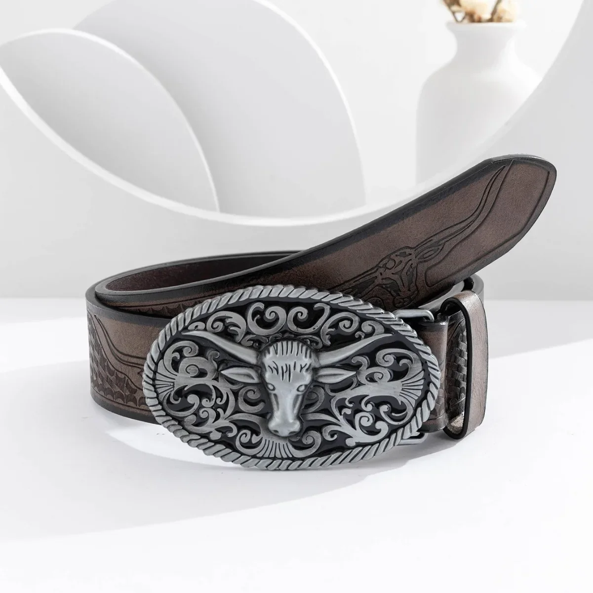 Мужской ремень из джинсовой ткани в стиле вестерн прочный молодежный с большой