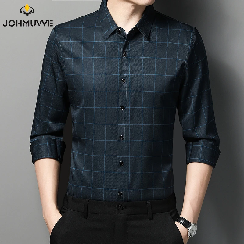 

JOHMUVVE Fast Shipping New Men's Long Sleeve Plaid Shirt Casual Long Sleeve Top