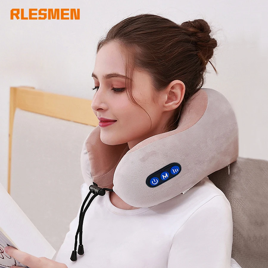 Электрический массажер для шеи RLESMEN, U-образная подушка, многофункциональная портативная массажная подушка, шейный массажер для путешестви...