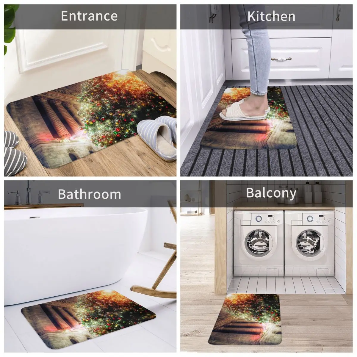 

Door Mat Rozhdestvo Novyy God Elka Ogni Decor Christmas New Year 3D Rug Carpet Bathmat Nonslip Entrance Living Room Home Kitchen
