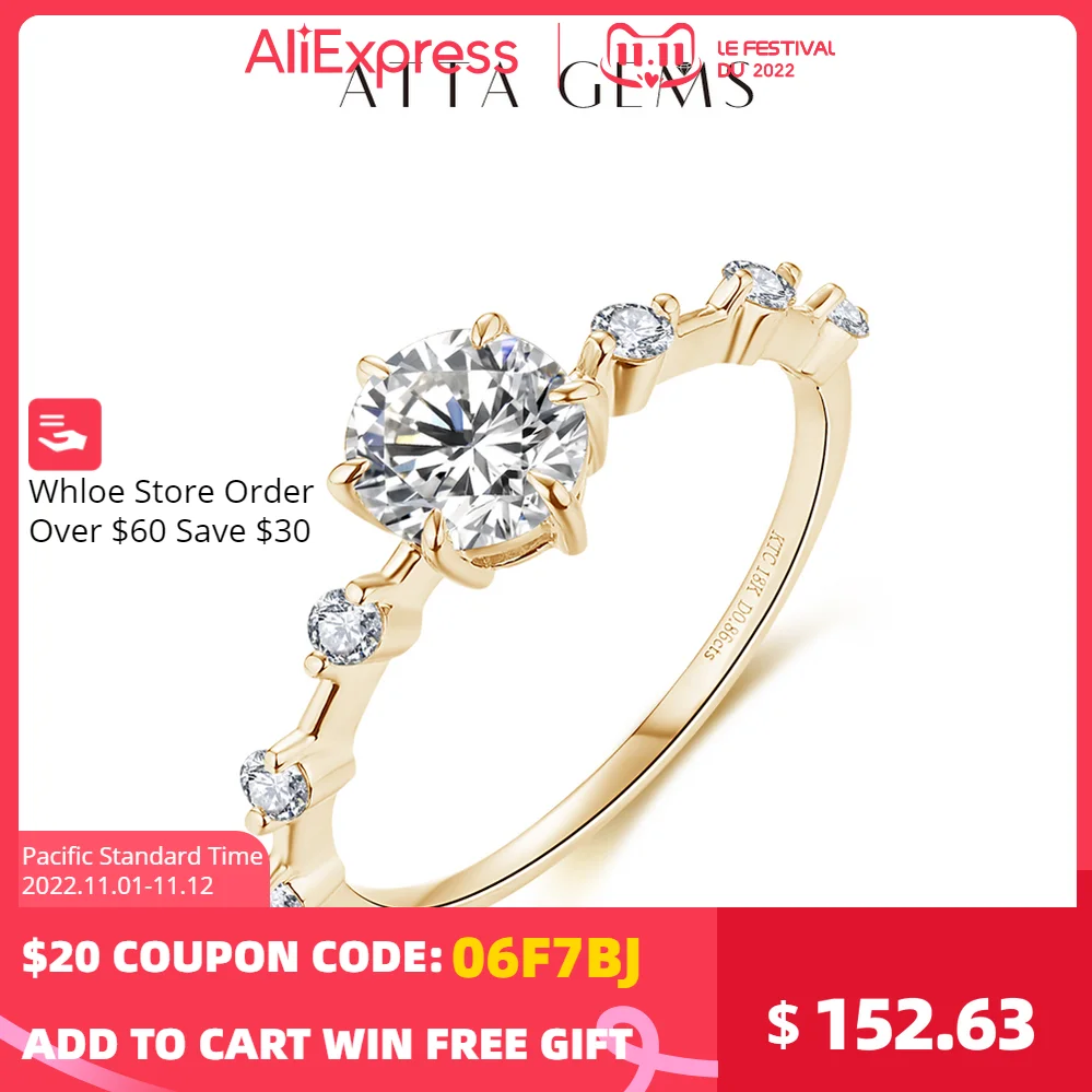 

Attagems Round Cut 1ct Moissanite Rings for Women 10k 14k Yellow Gold Plated Wedding Rings Engagement Bride Gift Fine Jewelry