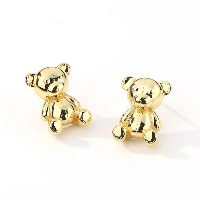 

Vintage Fashion Little Bear Earrings for Women Copper Plated True Gold Feel Cool Style Metal Earrings