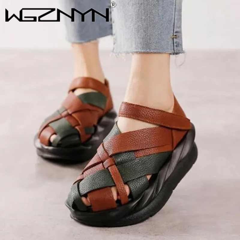 

Сандалии Baotou женские из экокожи, босоножки на толстой подошве, с перфорацией, повседневная обувь в стиле ретро, с круглым носком, весна-лето ...