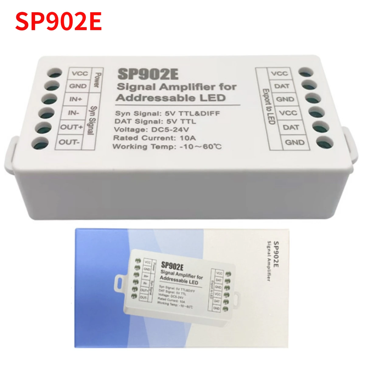 

SP902E SPI Signal Amplifier Repeater For WS2812 WS2811 WS2813 RGB Addressable IC Programmable Matrix Panel Light LED Pixel Strip