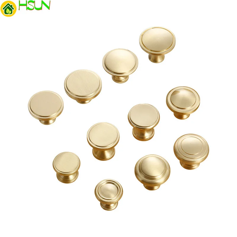 Золотая простая ручка для ящика шкафа из чистой меди латунная круглая двери