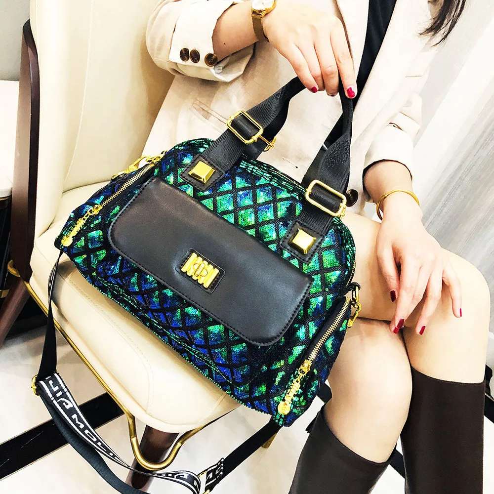 

Модная вместительная женская сумка, блестящая Наплечная сумочка из мягкой искусственной кожи, индивидуальный дорожный чемоданчик через плечо