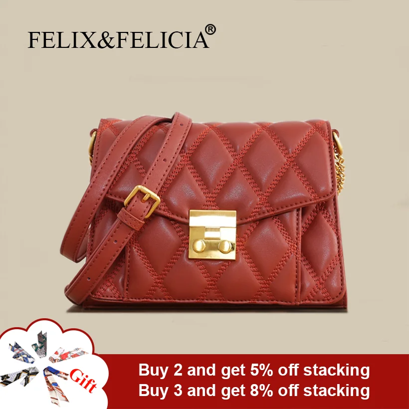 FELIX&FELICIA Classic Chain Handbag Women for 2022 Genuine Leather Ladies Luxury Crossbody Retro Messenger Tote Shoulder Bag